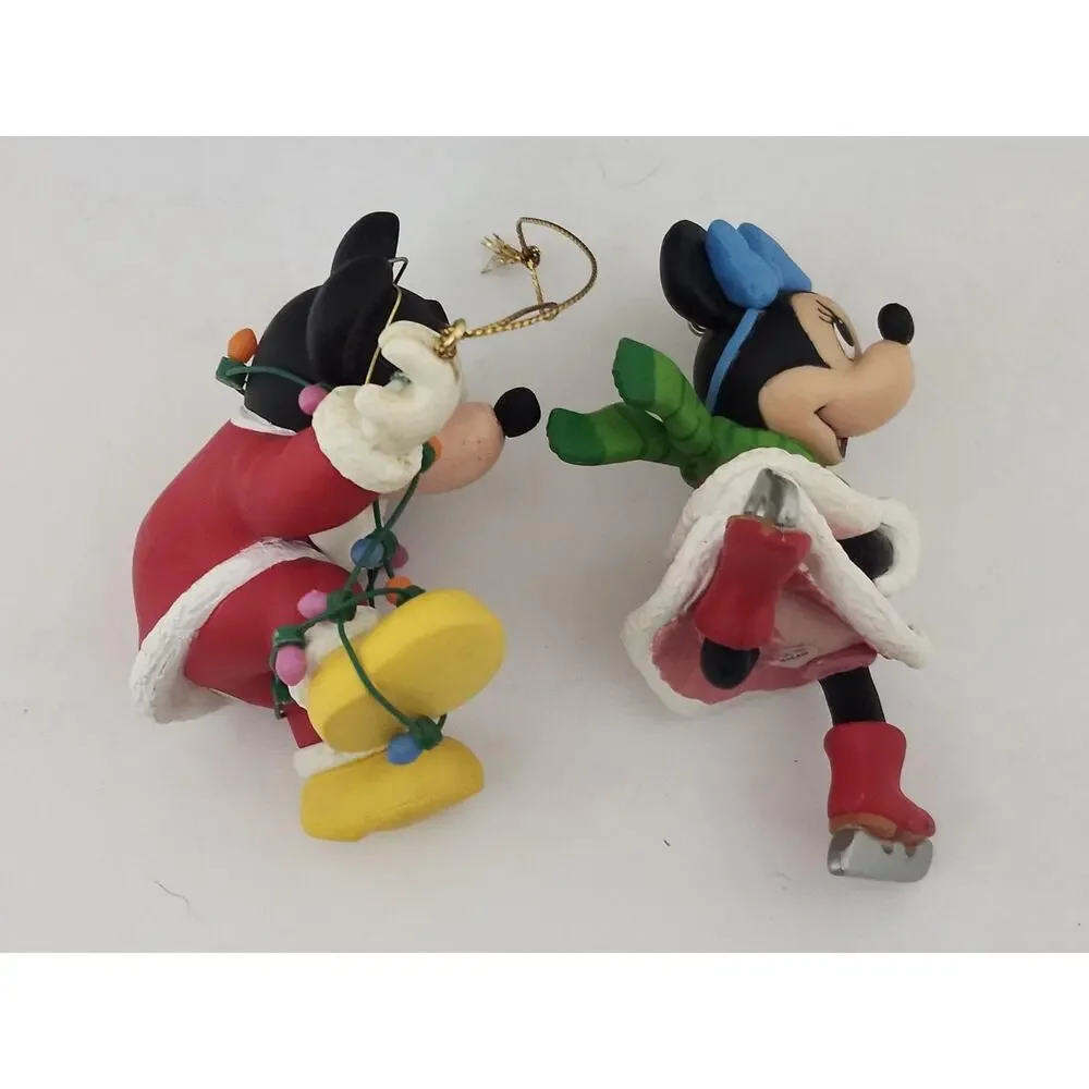 Vintage Disney Mickey Minnie Christmas Ornament Pair Boxed Holiday Tree Set
